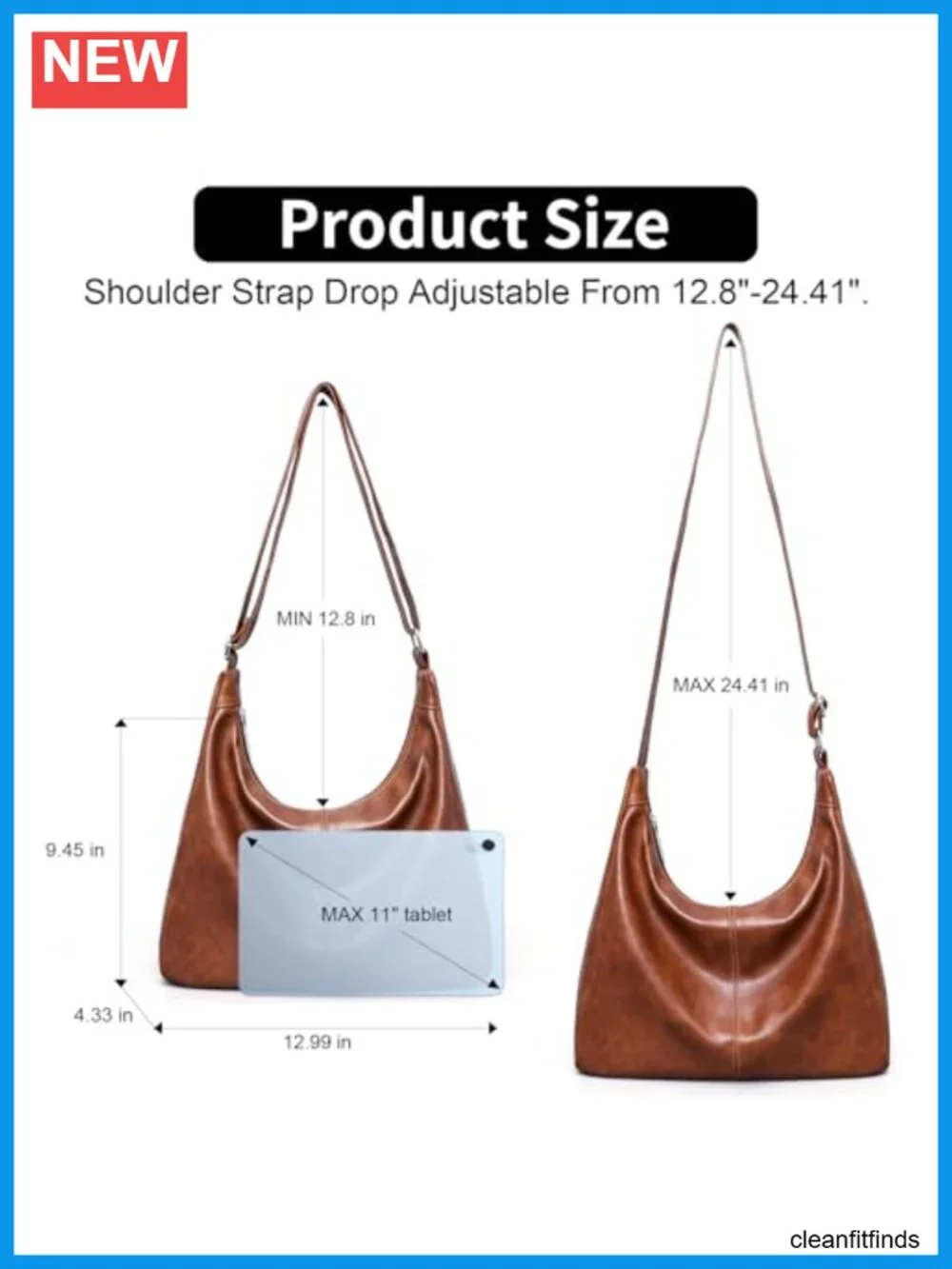 Vegan Leather Slouchy Hobo Bag Women Crossbody Shoulder Tote with Adjustable